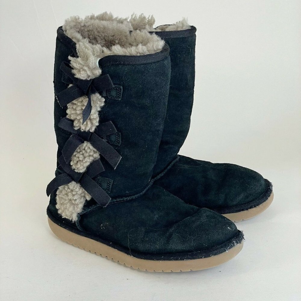 Koolaburra UGG Women Victoria Tall Soft Suede Fur Snow Boots Black Sz 7 1015875